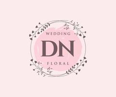 DN Initials letter Wedding monogram logos template, hand drawn modern minimalistic and floral templates for Invitation cards, Save the Date, elegant identity. vector