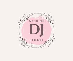 DJ Initials letter Wedding monogram logos template, hand drawn modern minimalistic and floral templates for Invitation cards, Save the Date, elegant identity. vector