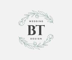 colección de logotipos de monograma de boda con letras iniciales bt, plantillas florales y minimalistas modernas dibujadas a mano para tarjetas de invitación, guardar la fecha, identidad elegante para restaurante, boutique, café en vector