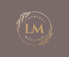 Plantilla de logotipos de monograma de boda con letras iniciales de lm, plantillas minimalistas y florales modernas dibujadas a mano para tarjetas de invitación, guardar la fecha, identidad elegante. vector