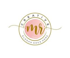 initial MR Feminine logo beauty monogram and elegant logo design, handwriting logo of initial signature, wedding, fashion, floral and botanical with creative template. vector