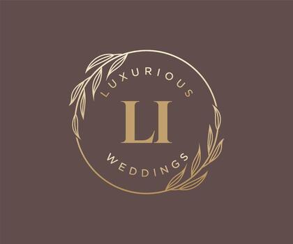 LI Initials letter Wedding monogram logos template, hand drawn modern minimalistic and floral templates for Invitation cards, Save the Date, elegant identity. vector