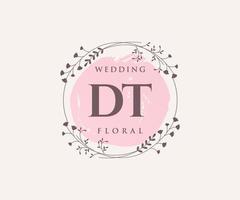 plantilla de logotipos de monograma de boda con letras iniciales dt, plantillas florales y minimalistas modernas dibujadas a mano para tarjetas de invitación, guardar la fecha, identidad elegante. vector