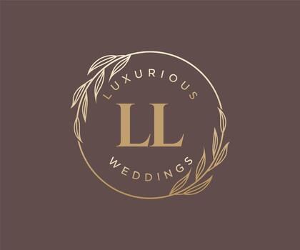 LL Initials letter Wedding monogram logos template, hand drawn modern minimalistic and floral templates for Invitation cards, Save the Date, elegant identity. vector