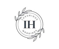 IH Initials letter Wedding monogram logos template, hand drawn modern minimalistic and floral templates for Invitation cards, Save the Date, elegant identity. vector