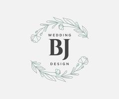 colección de logotipos de monograma de boda con letras iniciales bj, plantillas florales y minimalistas modernas dibujadas a mano para tarjetas de invitación, guardar la fecha, identidad elegante para restaurante, boutique, café en vector