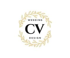 CV Initials letter Wedding monogram logos collection, hand drawn modern minimalistic and floral templates for Invitation cards, Save the Date, elegant identity for restaurant, boutique, cafe in vector