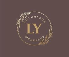 plantilla de logotipos de monograma de boda con letras iniciales ly, plantillas florales y minimalistas modernas dibujadas a mano para tarjetas de invitación, guardar la fecha, identidad elegante. vector