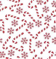 Christmas seamless pattern with candy canes, snowflakes, snow ball on blue background. Background for wrapping paper, fabric print, greeting cards. Winter Holiday design. vector