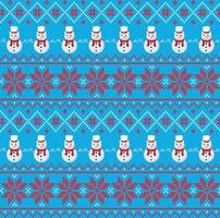 Knitted Christmas and New Year pattern in snowmen. Wool Knitting Sweater Design. Wallpaper wrapping paper textile print. Eps 10 vector