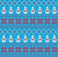 Knitted Christmas and New Year pattern in snowmen. Wool Knitting Sweater Design. Wallpaper wrapping paper textile print. Eps 10 vector