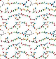 Red and Green Holiday Christmas and New Year Intertwined String Colorful Lights on White Background Vector Seamless Pattern. Winter Holiday Print