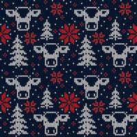 Knitted Christmas and New Year pattern in cow. Wool Knitting Sweater Design. Wallpaper wrapping paper textile print. Eps 10 vector