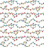 Red and Green Holiday Christmas and New Year Intertwined String Colorful Lights on White Background Vector Seamless Pattern. Winter Holiday Print