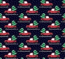 Seamless christmas pattern cabriolet carrying christmas tree vector