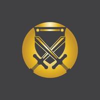 espada de oro guerra defender logo vector ilustración con fondo negro