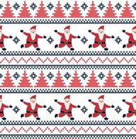Knitted Christmas and New Year pattern in santa claus. Wool Knitting Sweater Design. Wallpaper wrapping paper textile print. Eps 10 vector