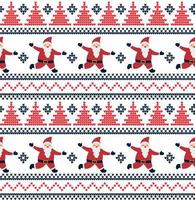 Knitted Christmas and New Year pattern in santa claus. Wool Knitting Sweater Design. Wallpaper wrapping paper textile print. Eps 10 vector