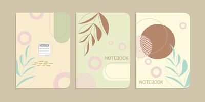 Modern abstract notebook set, minimal covers design. Colorful geometric background. leaf vector illustration.