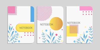 Modern abstract notebook set, minimal covers design. Colorful geometric background. leaf vector illustration.