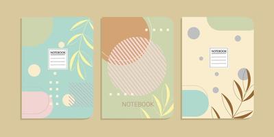 Modern abstract notebook set, minimal covers design. Colorful geometric background. leaf vector illustration.