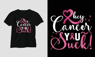 hey, cancer you suck - World Cancer Day Design with Ribbon, Sign, Love, Fist, and Butterfly vector