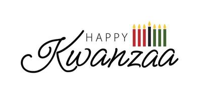 tarjeta de felicitación minimalista feliz kwanzaa con kinara siete velas y texto. plantilla para vacaciones de herencia afroamericana. ilustración vectorial aislado en blanco vector