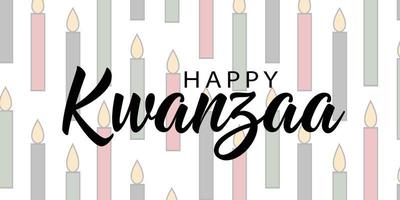 Simple minimalist Kwanzaa horizontal greeting card banner with seamless pattern background with icon of Kwanzaa seven candles. Vector design