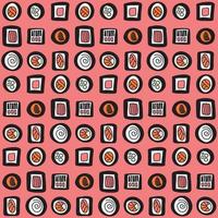 Seamless pattern background with hand drawn abstract geometric sushi doodle. Stylized Asian food abstract symbol wallpaper, backdrop, print. repeat texture. vector