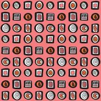 Seamless pattern background with hand drawn abstract geometric sushi doodle. Stylized Asian food abstract symbol wallpaper, backdrop, print. repeat texture. vector