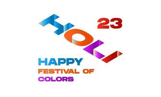 happy holi 2023 greeting card with isometric text effect on white background. Vector illustration