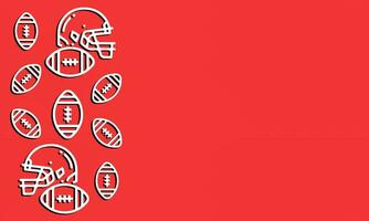 fondo rojo de rugby de fútbol americano con pelota de parrilla y casco. ilustración vectorial con lugar para el texto vector