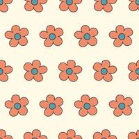 Retro 70s 60s  Hippie  Groovy Flower  vector seamless pattern. Boho retro colours whimsical fly agaric dark background fungus surface design.