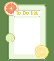 planner and to do list with fruit illustrations. Template for agenda, timetable, planners, checklists, notepads, cards and other stationery. vector