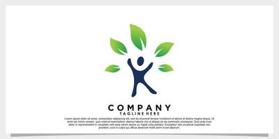 team work and leaf logo design with business card vector