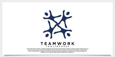 team work and leaf logo design with business card vector