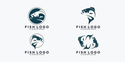 conjunto de diseño de logotipo de pescado con plantilla vector