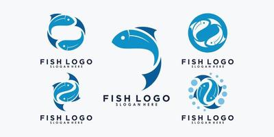conjunto de diseño de logotipo de pescado con plantilla vector