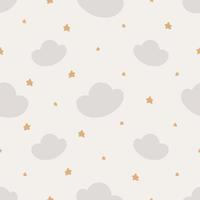 Seamless pattern with clouds and stars. Vector illustration. For card, posters, banners, printing on the pack, printing on clothes, fabric, wallpaper.