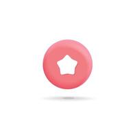 3d vector red round button with white favorite star icon symbol web element design