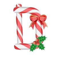 Letter D in Christmas candy canes with decorations vector