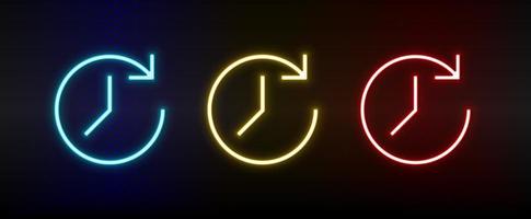 Neon icons. Ui arrow. Set of red, blue, yellow neon vector icon on darken background