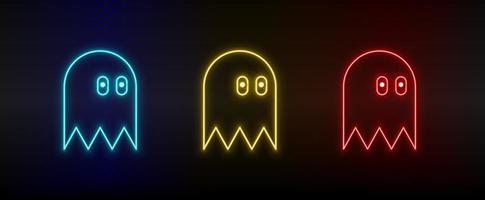 Neon icons. Game character retro arcade. Set of red, blue, yellow neon vector icon on darken background