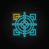 Target, sniper, objective neon icon. Blue and yellow neon vector icon. Vector transparent background