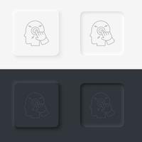 Computer, down, shut, smart, brain, man icon - Vector. Artificial intelligence neumorphic style vector icon set