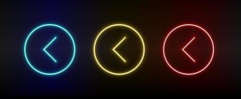 Neon icons. Ui arrow. Set of red, blue, yellow neon vector icon on darken background