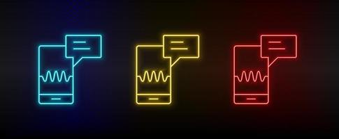 Neon icons. reply mobile signal. Set of red, blue, yellow neon vector icon on darken background