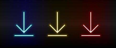 Neon icons. Ui arrow. Set of red, blue, yellow neon vector icon on darken background