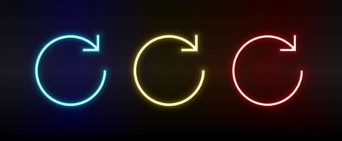 Neon icons. Ui arrow. Set of red, blue, yellow neon vector icon on darken background