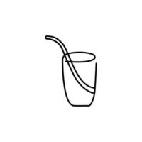 continuous single drawn one line glass with straw drawn by hand picture silhouette. Line art vector